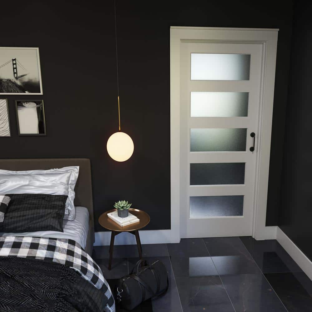 White Solid Pine Barn Door with Frosted Glass Panels