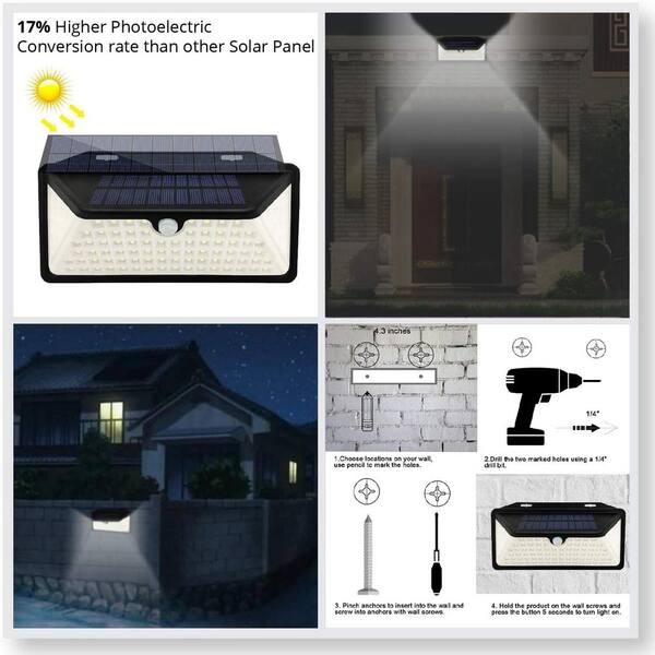Mpow 118 LED Solar Powered Wall Light Motion Sensor Security Lamp Outdoor Garden 