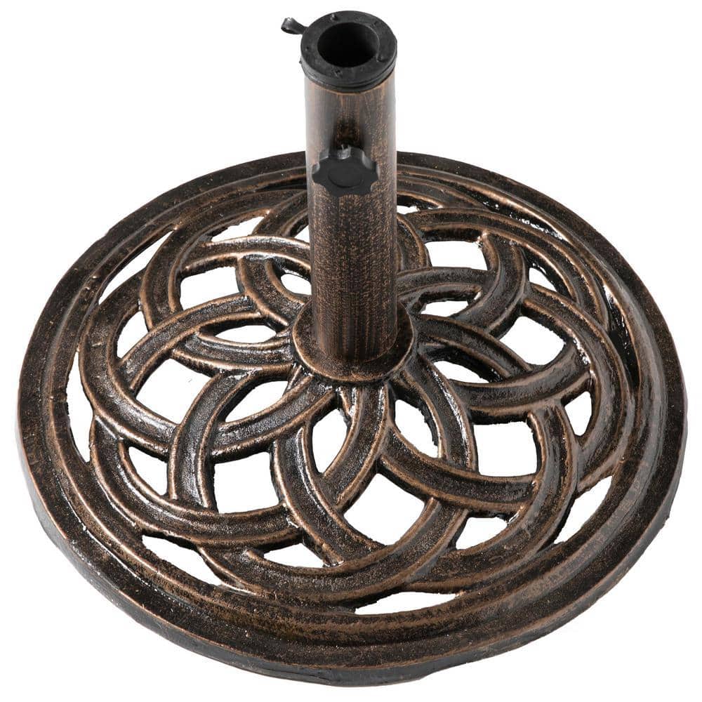cast iron patio umbrella stands Gardenised 20 lb. Round Outdoor Patio Brown Cast Iron Umbrella Base Holder  Stand QI003815