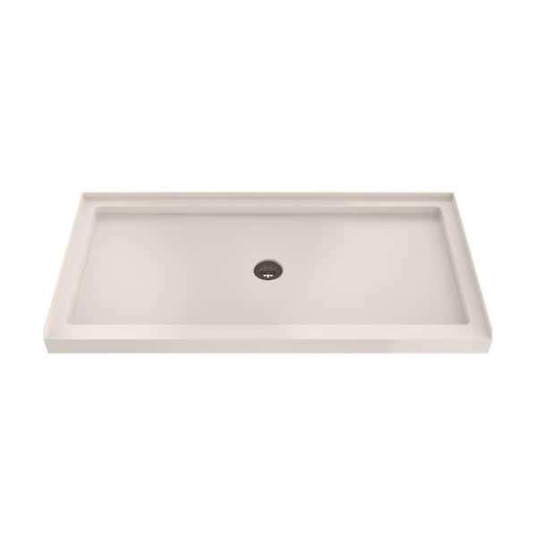SlimLine 60 in. L x 34 in. W Alcove Biscuit Shower Pan Base with 2 in. Round Center Drain in Oil Rubbed Bronze