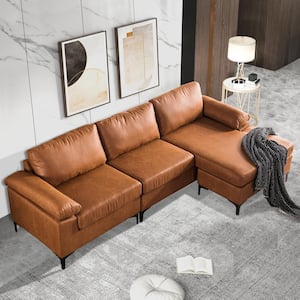 Allwex Couch 98 in. Straight Arm 2-Piece Fabric L-Shaped Sectional Sofa in Brown with Chaise