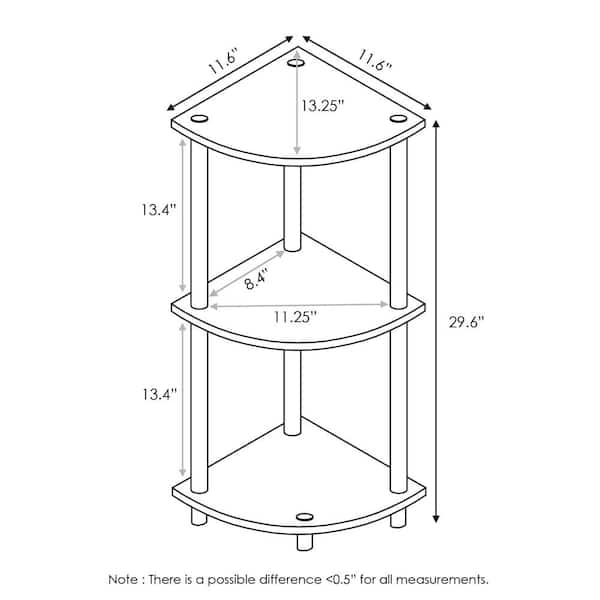 Furinno Turn-N-Tube 29.6 in. Black/Grey Reversible 3-Shelf Corner