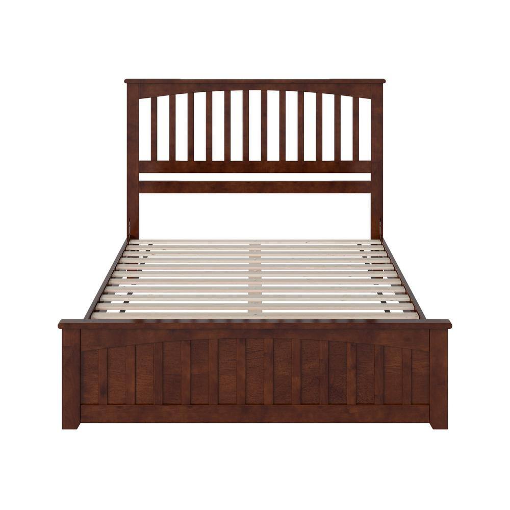 Walnut Queen Wood Platform Bed with Slatted Headboard