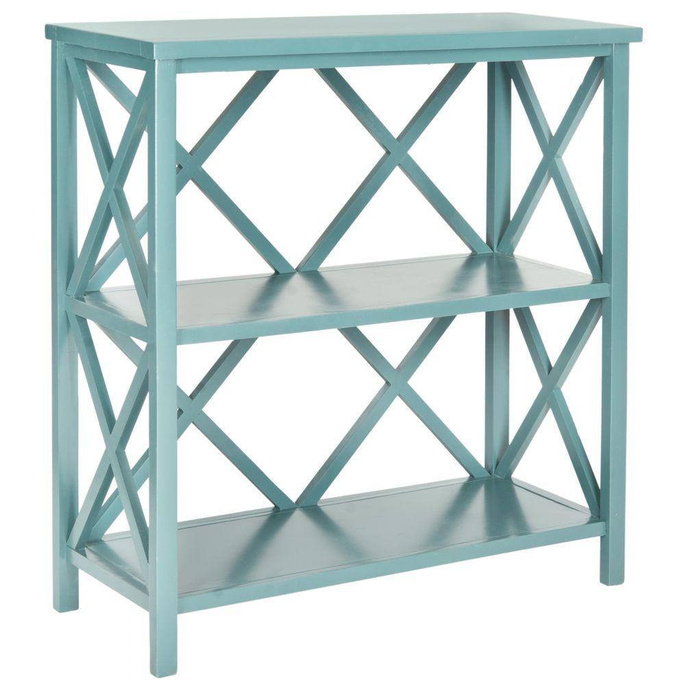 Transitional Liam 2-Tier Open Bookcase in Slate Teal