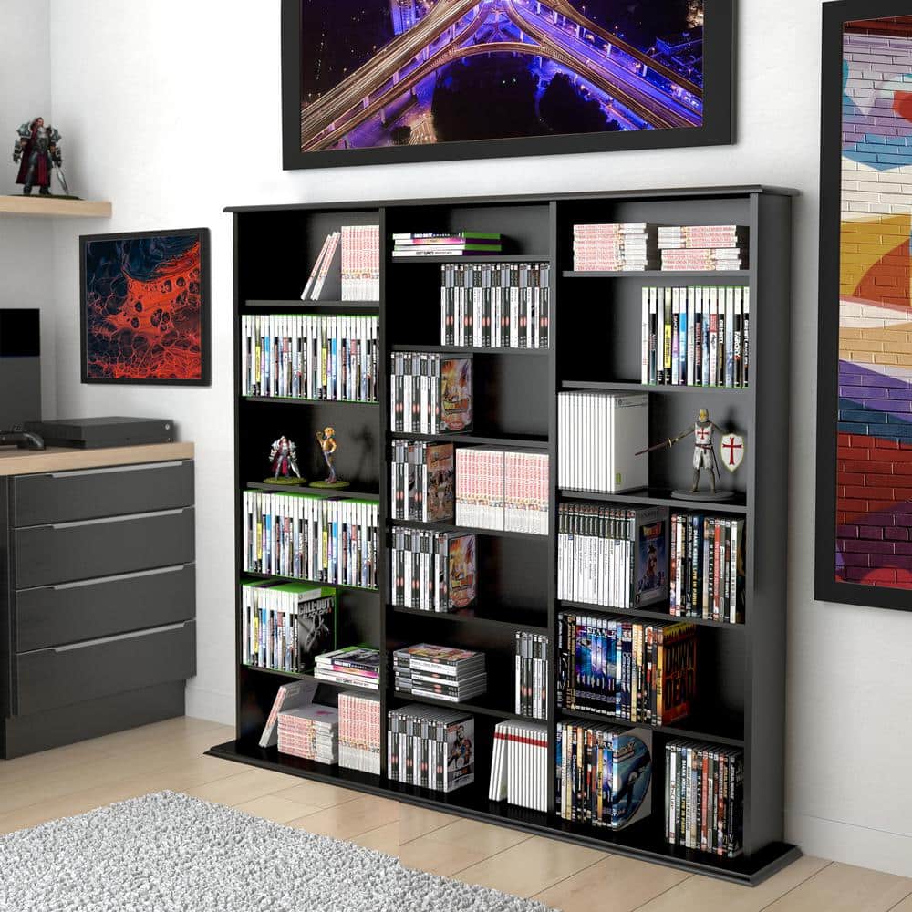 Sleek Deep Black Laminated Wood Composite Media Storage