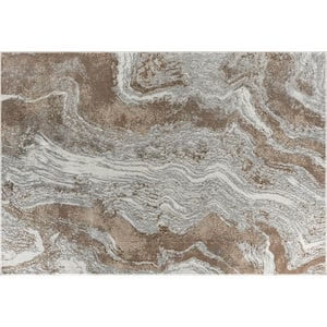 Marble Collection Beige 5x7 Modern Abstract Polypropylene Area Rug