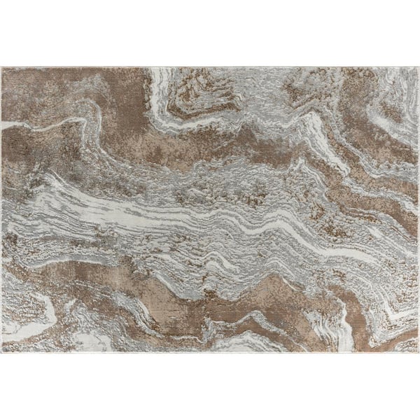 LUXE WEAVERS Marble Collection Beige 8x10 Modern Abstract Polypropylene Area Rug