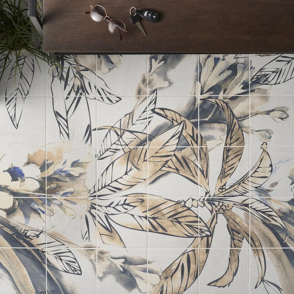 Angela Harris 8" Multicolor Matte Porcelain Botanical Mural Tile