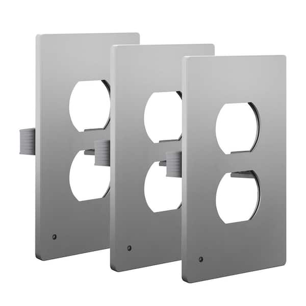 TOPGREENER 1-Gang Space Gray Duplex Outlet Plastic Screwless Midsize Wall Plate With Nightlight (3-Pack)