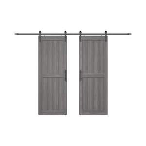 60 in. x 84 in. Gray MDF Sliding Barn Door with Hardware Kit, Covered with Water-Proof PVC Surface, H-Frame