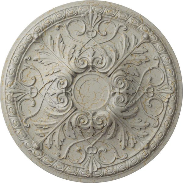 Ekena Millwork 3-1/2 in. x 32-3/8 in. x 32-3/8 in. Polyurethane Tristan Ceiling Medallion, Pot of Cream Crackle