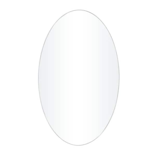 Litton Lane 40 in. x 24 in. Oval Round Framed White Wall Mirror with Thin Minimalistic Frame