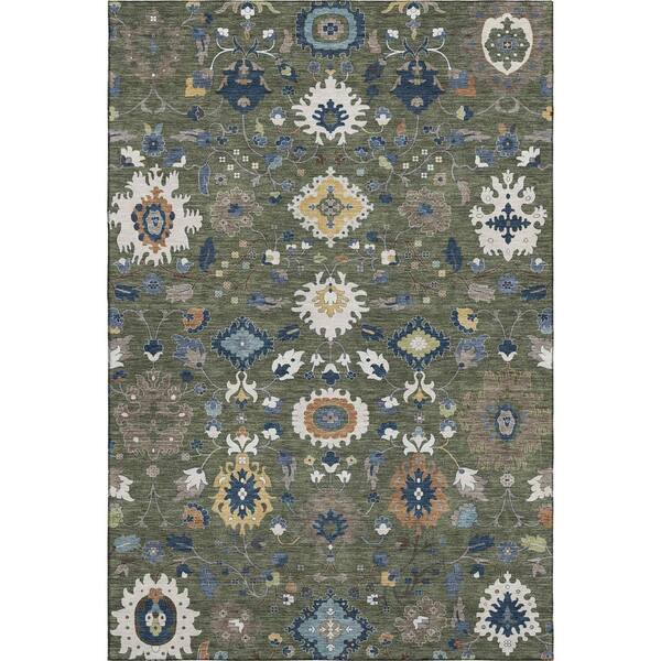 Mayfield Premium Machine Washable Abstract AMF2458 Olive 10 ft. x 14 ft. Area Rug