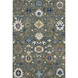 Mayfield Premium Machine Washable Abstract AMF2458 Olive 5 ft. x 7 ft. 6 in. Area Rug