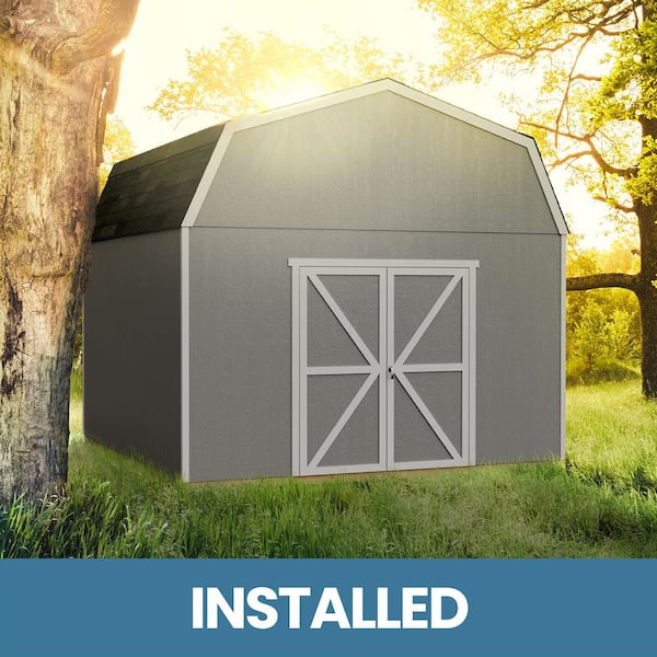 Handy Home Products Professionally Installed Hudson 12 ft. x 12 ft. Outdoor Wood Shed with Smartside and Autumn Brown Shingles (144 sq. ft.)