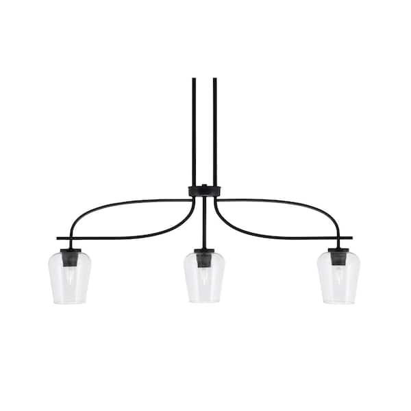 Unbranded Olympia 3-Light Matte Black Billiard Light with 5 in. Clear Bubble Glass Shades, no blulbs included