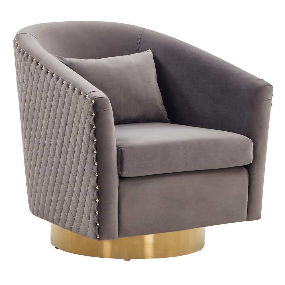 Slate Grey Velvet Swivel Barrel Chair with Gold Base