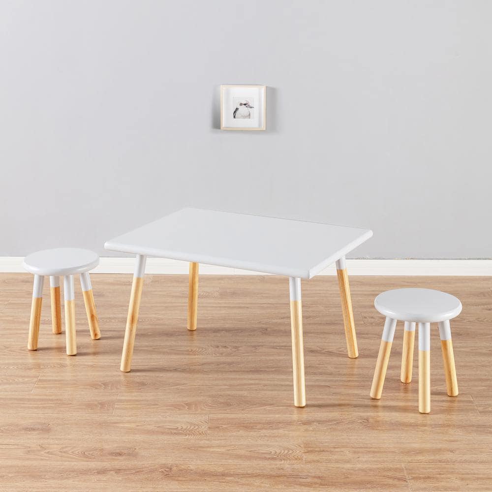 White and Natural Wood Kids Activity Table and Stool Set