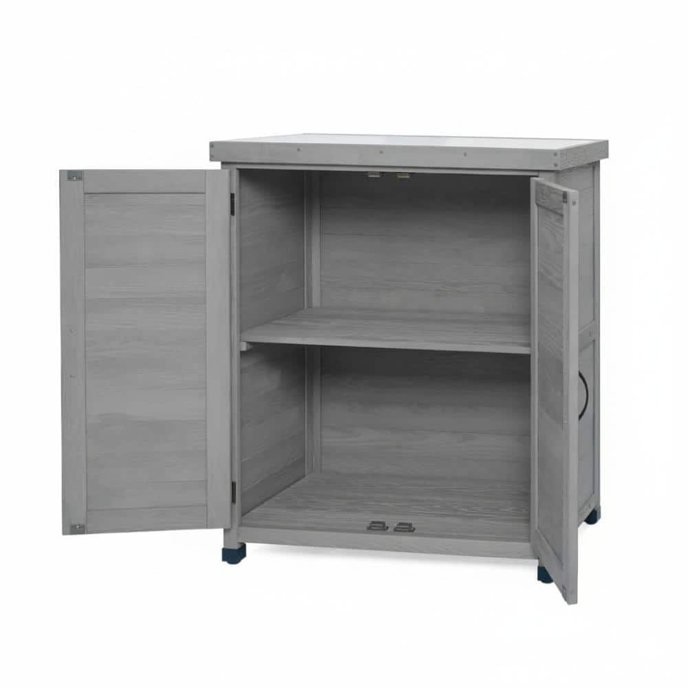 31 in. W x 17 in. D x 36 in. H Gray Solid Wood Potting Bench with Storage Cabinet and Metal Top