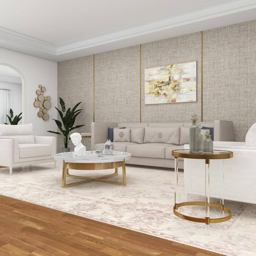 Elegant Gold Round Acrylic Accent Table with Mirrored Top