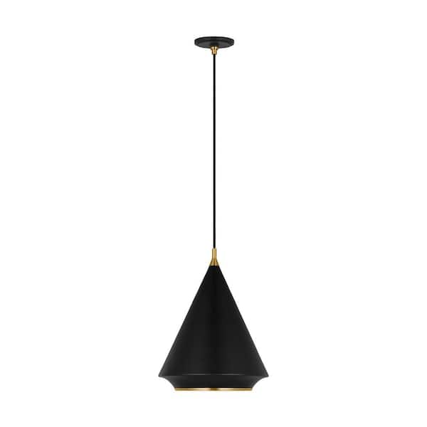 Generation Lighting Stanza 14.875 in. W x 19.625 in. H 1-Light Midnight Black Transitional Large Pendant Light with Steel Shade