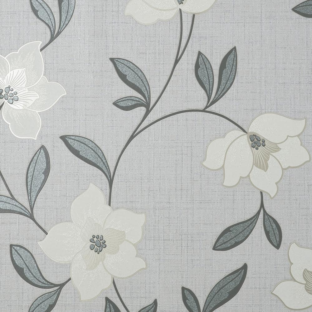 Fine Decor Dacre White Floral Unpasted Paper Wallpaper, 20.5-in by
