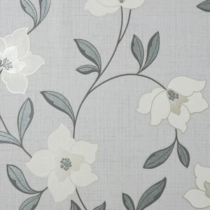 Larson Grey Floral Non-Pasted Vinyl Matte Wallpaper Sample