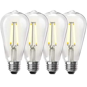 60-Watt Equivalent ST19 Dimmable Straight Filament Clear Glass Vintage Edison LED Light Bulb, Warm White (4-Pack)