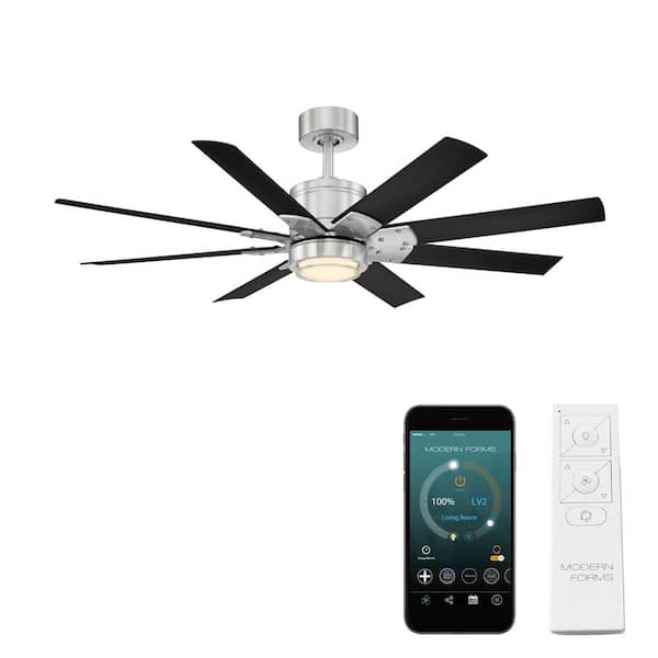 Modern Forms Renegade 52 in. Integrated LED Indoor and Outdoor 8-Blade Smart Brushed Nickel Black Ceiling Fan with Remote 3000k