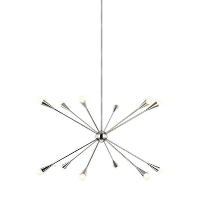 ED Ellen DeGeneres Jax 12-Light Polished Nickel Mid-Century Modern Hanging Sputnik Chandelier with Swivel Canopy