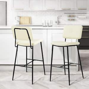 Indep 27 in. Cream Faux Leather Set of 2, Metal Frame Bar Stools, Kitchen Counter stool with Square Seat and Back