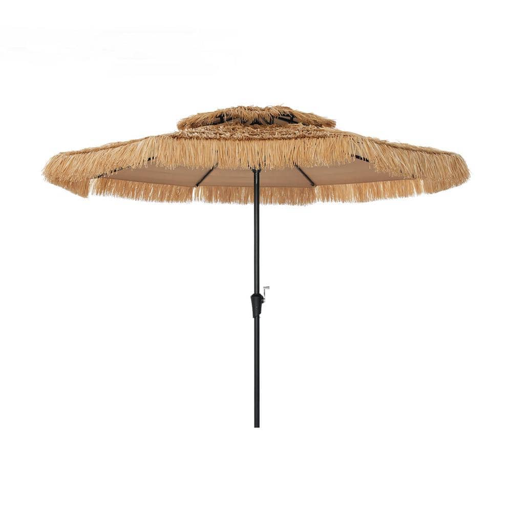 Natural 9 ft. Thatched Tiki Beach Umbrella with Black Steel Pole