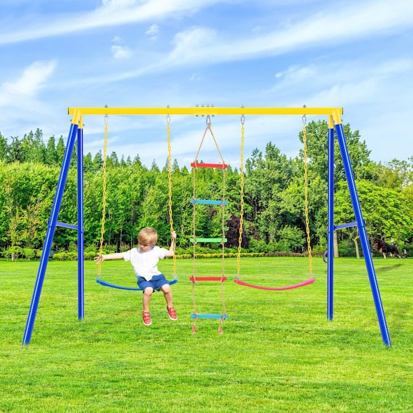 TIRAMISUBEST MSXY296181AAA 3 in 1 Outdoor Swing Set with Climbing Ladder for Kids - 2