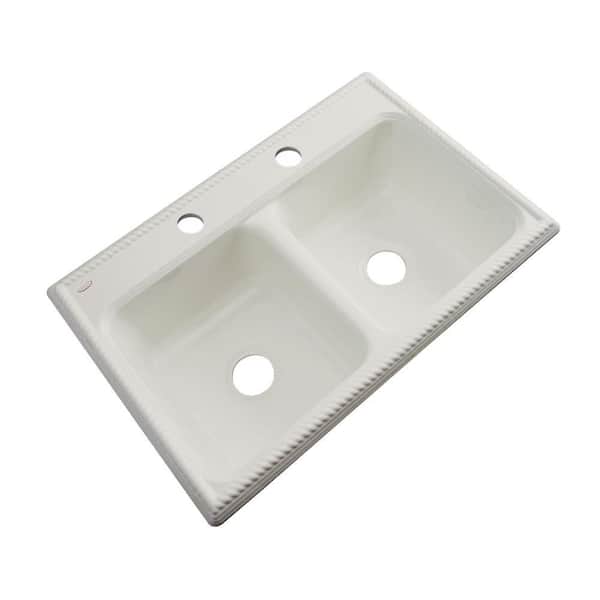 Thermocast Seabrook Drop-In Acrylic 33 in. 2-Hole Double Bowl Kitchen Sink in Tender Grey