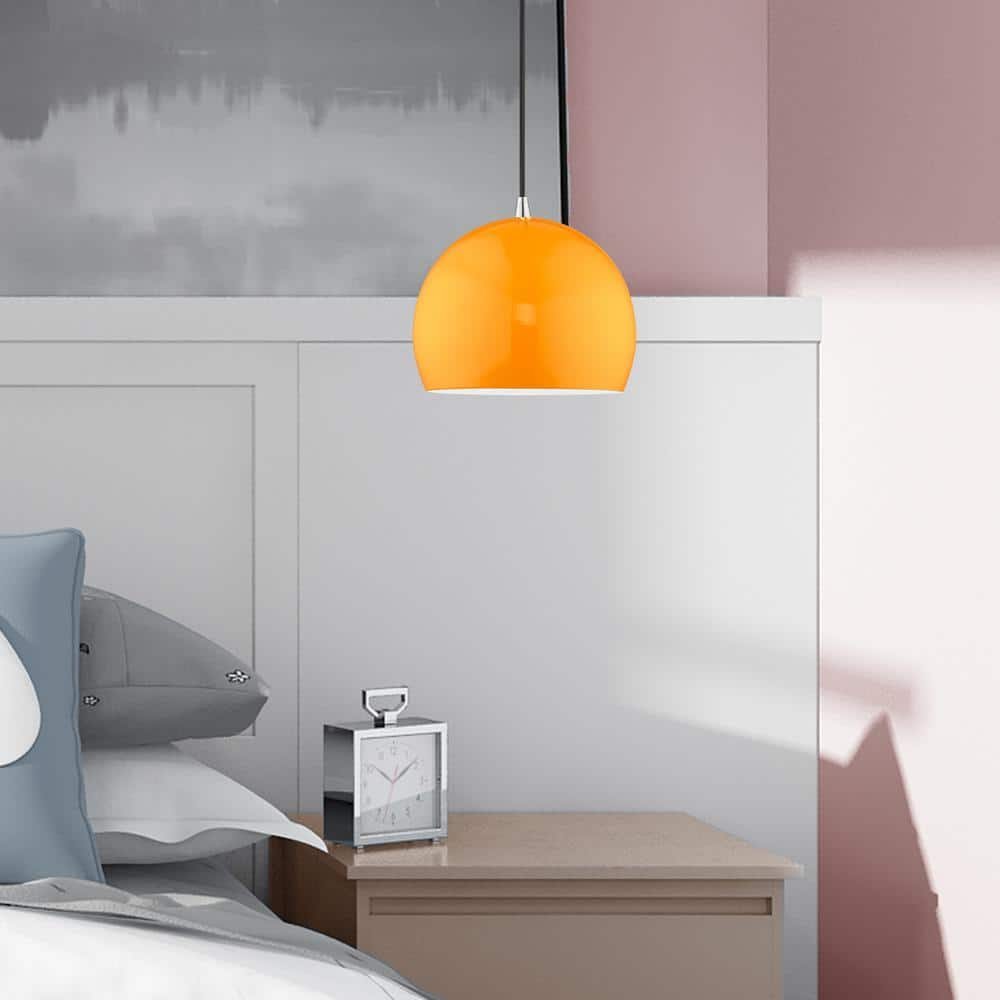 Sleek Curve Mini Pendant in Shiny Orange with White Interior