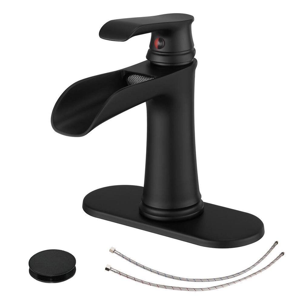 6.81 in. H Single Handle Single Hole Waterfall Bathroom Faucet with Deckplate and Pop Up Drain in Black price history on PriceWatchPro