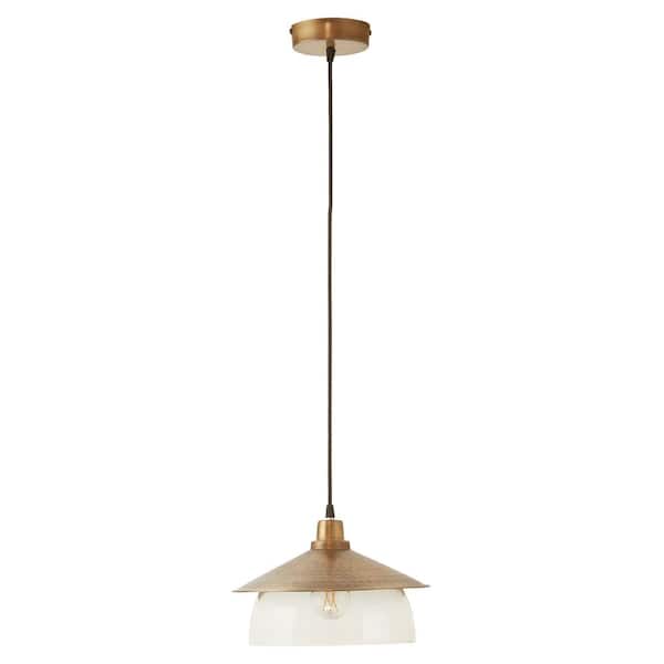 River of Goods Siobhan 11.8 in. 1-Light Brushed Gold and Glass Bell-Shaped Pendant Lamp
