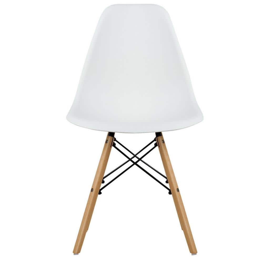 White Armless Dining Side Chairs with Beech Wood Legs (Set of 4)