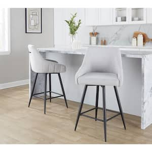 Hannah 27.5 in. Grey Fabric and Black Metal Fixed-Height Counter Stool (Set of 2)