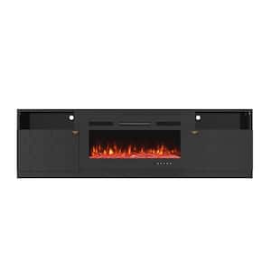 70 in. W Black Freestanding Storage Electric Fireplace TV Stand with Black 36 in. Fireplace