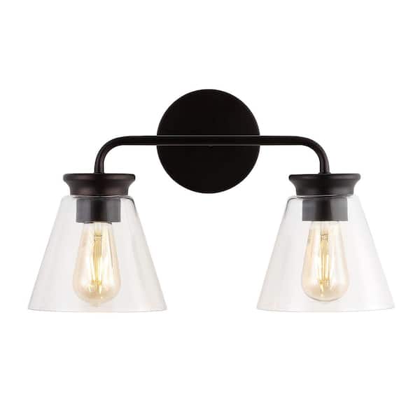 Kondo 17 in. 2-Light Oil Rubbed Bronze Modern Farmhouse Iron LED Vanity Light