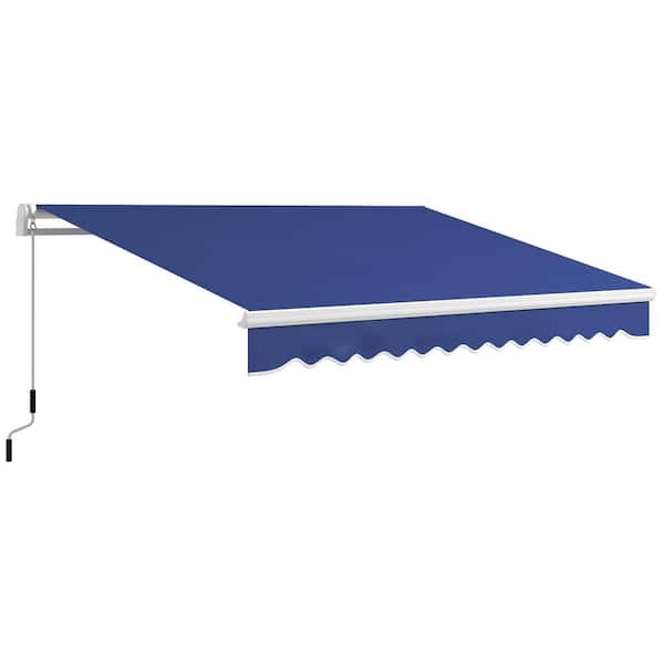 Sudzendf Dark Blue 13 ft. x 8 ft. Patio Awning Sun Shade Shelter with Manual Crank Handle, UV and Water-Resistant Fabric