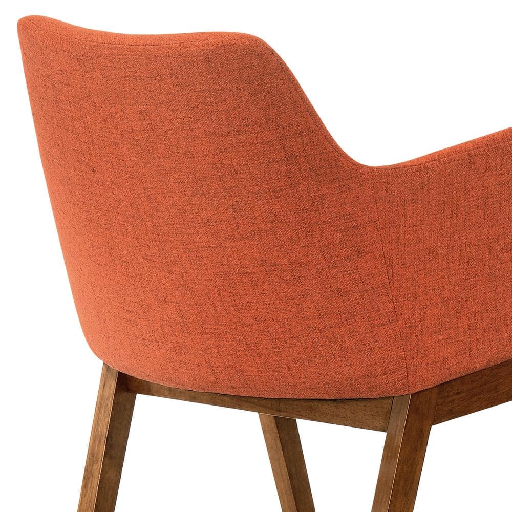Set of 2 Orange Fabric and Walnut Wood Dining Chairs