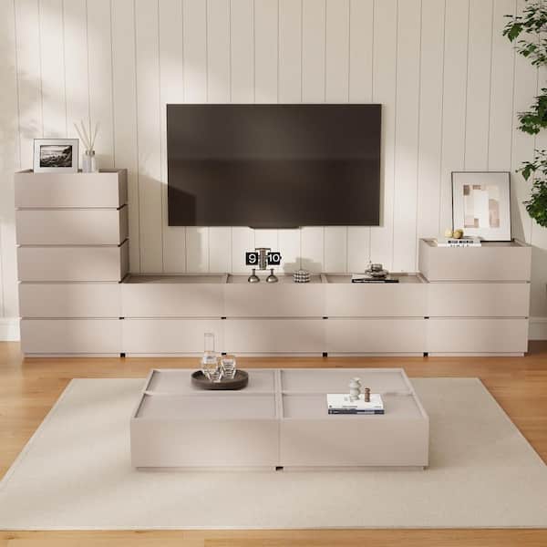 Magic Home 47 in. Beige Rectangle Wood Coffee Table Modular