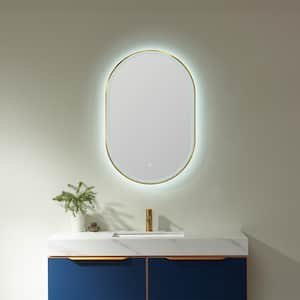 Grande 24 in. W x 36 in. H Oval Framed LED Bathroom Vanity Mirror in Gold