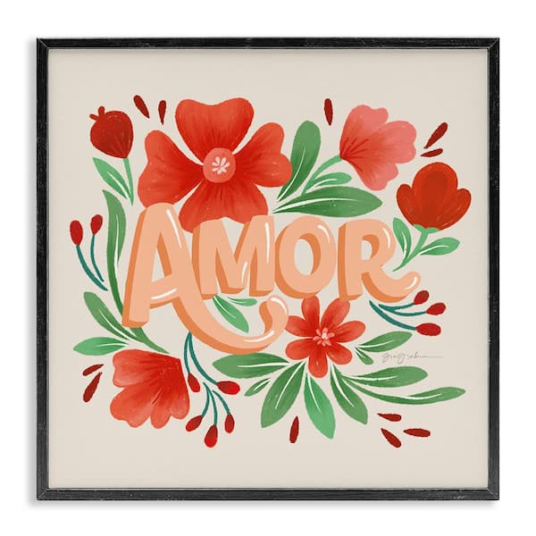 Stupell Industries Amor with Red Flowers by Gia Graham Black Framed Nature Giclee Art Print 24 in. x 24 in.
