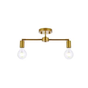 Timless Home 21.5 in. 2-Light Midcentury Modern/School House Brass Flush Mount with No Bulbs Included