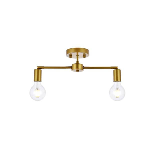 Unbranded Timless Home 21.5 in. 2-Light Midcentury Modern/School House Brass Flush Mount with No Bulbs Included