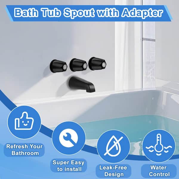 KHKFY Matte Black Tub Spout and 3-Knob Shower Trim Kit with 1/2 in