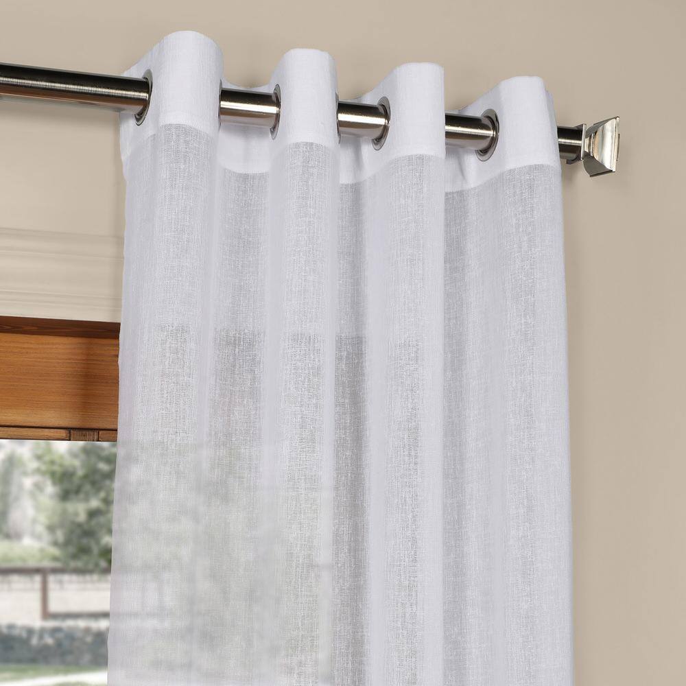 Aspen White Grommet Faux Linen Sheer Curtain Panel 50x96